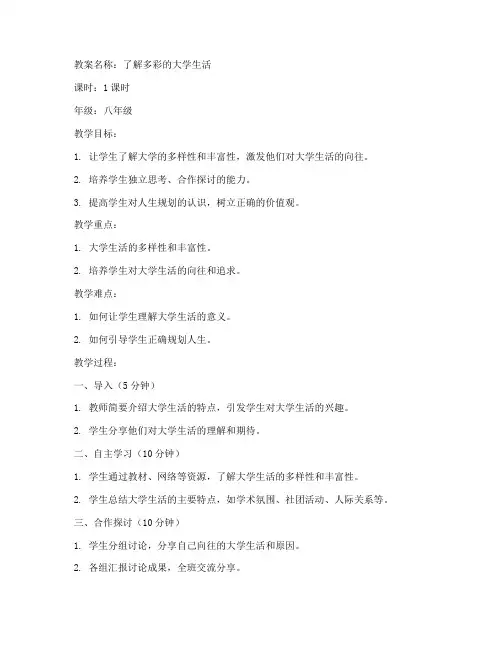 了解多彩的大学生活教案