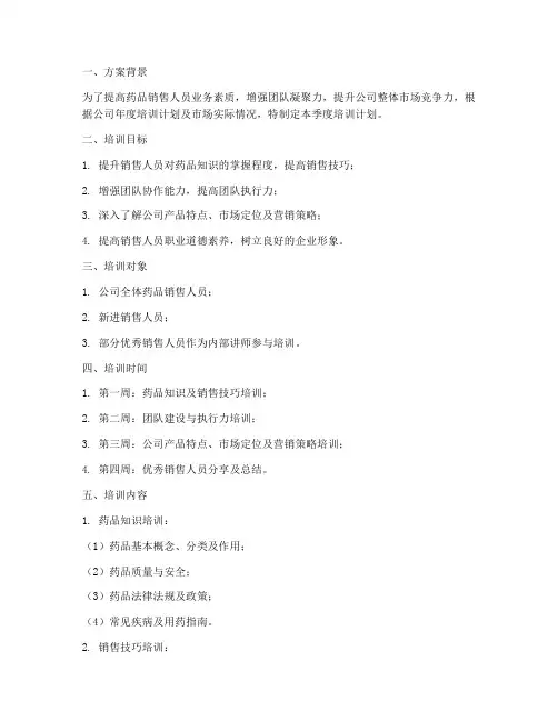 药品季度培训计划方案模板