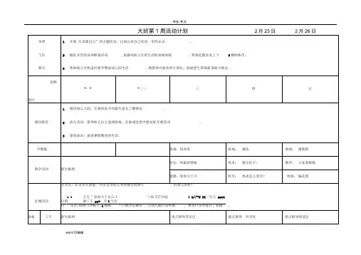 幼儿园大班周计划表超级详细-幼儿园大班一周活动计划表