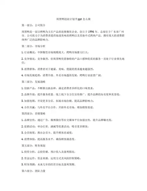 周黑鸭创业计划书ppt怎么做
