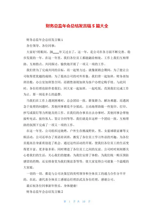 财务总监年会总结发言稿5篇大全
