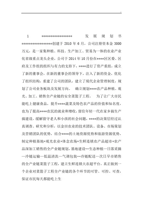 农业集团公司发展计划规划书