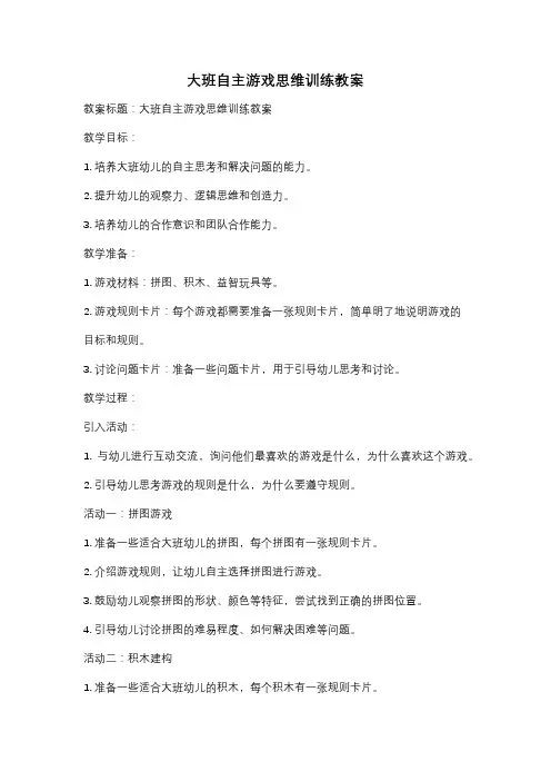 大班自主游戏思维训练教案