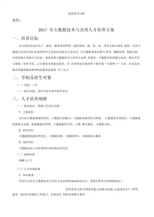 2018级大数据技术与应用专业人才培养方案
