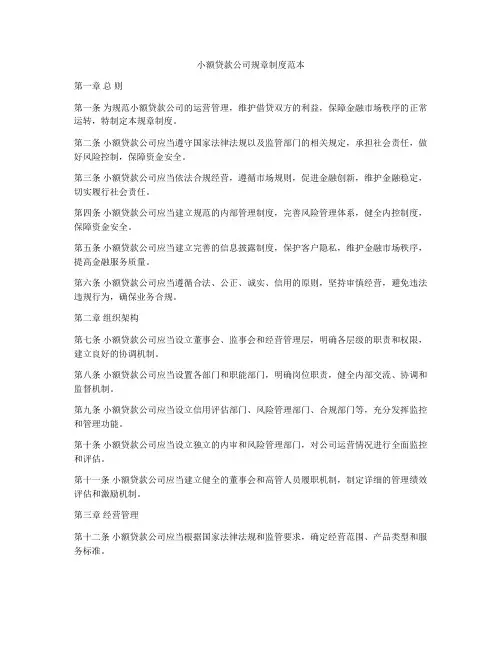 小额贷款公司规章制度范本