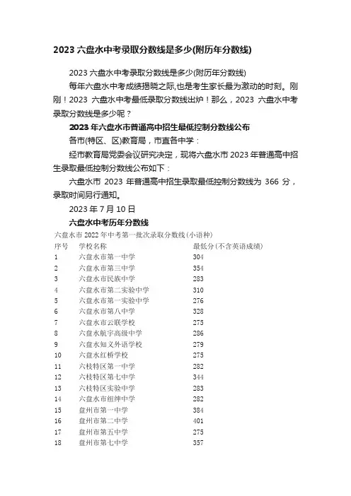 2023六盘水中考录取分数线是多少（附历年分数线）