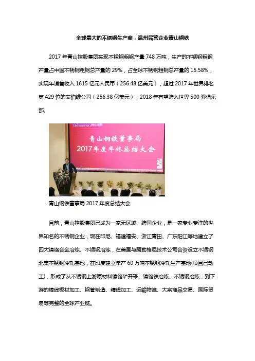 20180815 全球最大的不锈钢生产商——温州民营企业青山钢铁