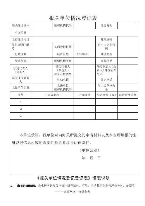 报关单位情况登记表