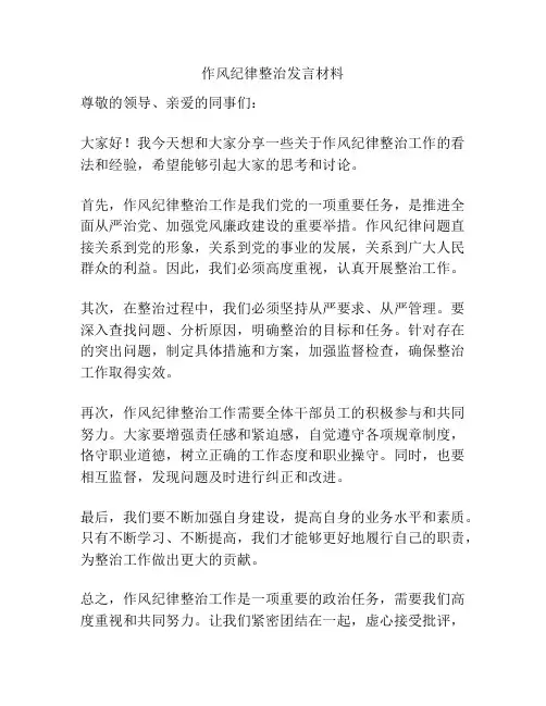 作风纪律整治发言材料