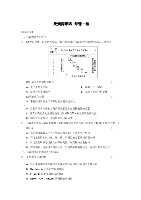 1.1.4 元素周期表同步练习2(人教版必修2 )