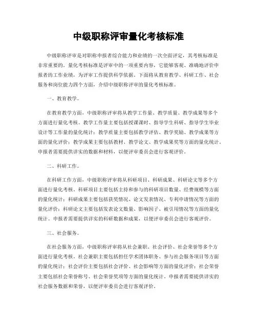 中级职称评审量化考核标准