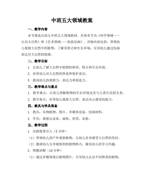 中班五大领域教案