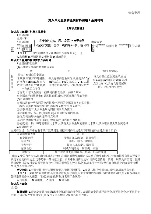 人教版新九年级化学下册第八单元金属和金属材料知识点讲解