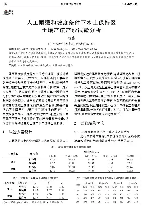 人工雨强和坡度条件下水土保持区土壤产流产沙试验分析