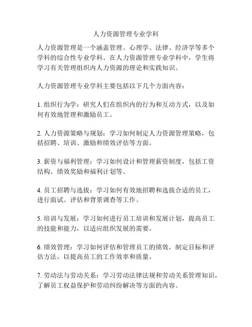 人力资源管理专业学科