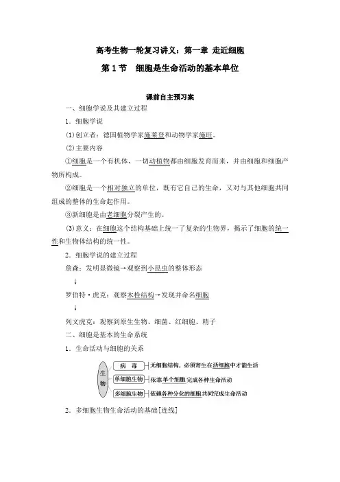 高考生物一轮复习讲义：第1章 走近细胞