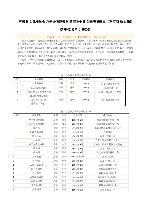 密云县第三次全国文物普查成果