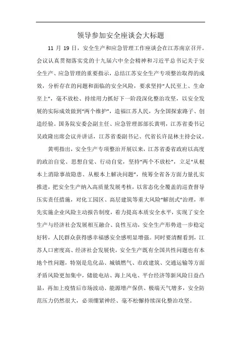 领导参加安全座谈会大标题