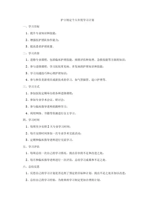 护士制定个人年度学习计划