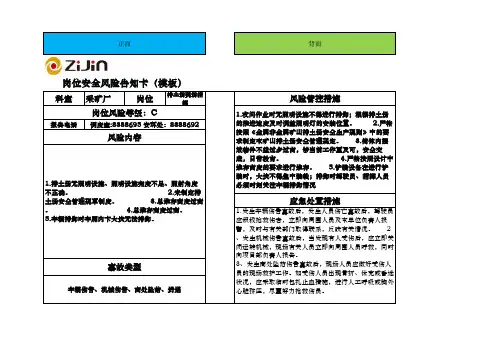 岗位风险告知卡模板