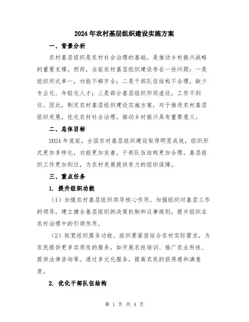 2024年农村基层组织建设实施方案