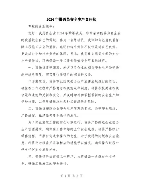 2024年爆破员安全生产责任状