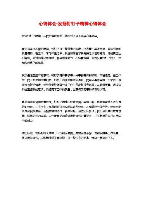 心得体会-发扬钉钉子精神心得体会