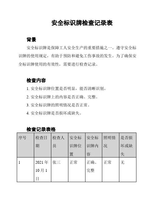 安全标识牌检查记录表