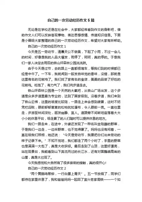 自己的一次劳动经历作文5篇