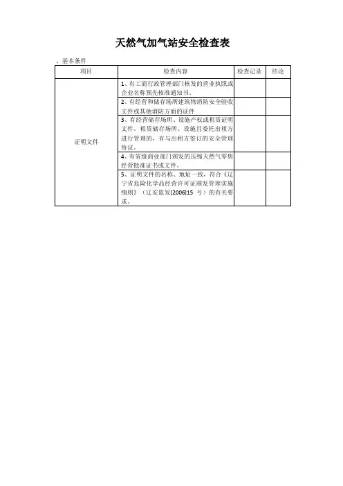 天然气加气站安全检查表