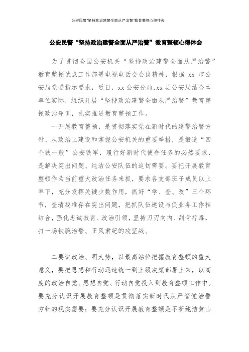 公安民警“坚持政治建警全面从严治警”教育整顿心得体会