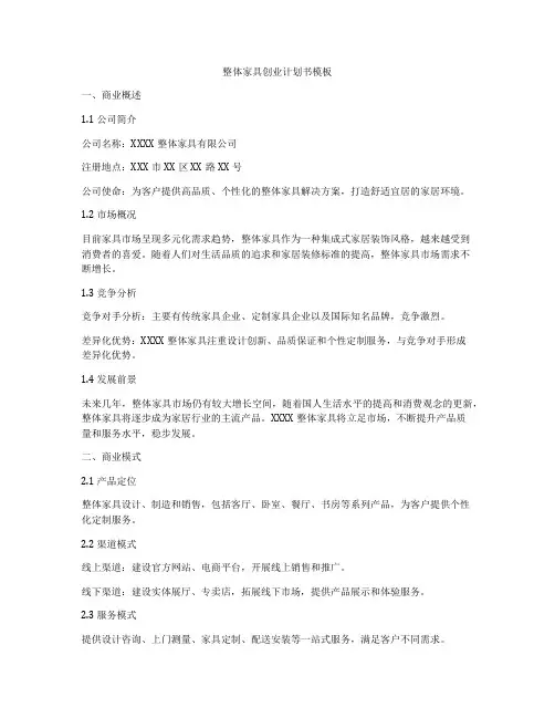 整体家具创业计划书模板