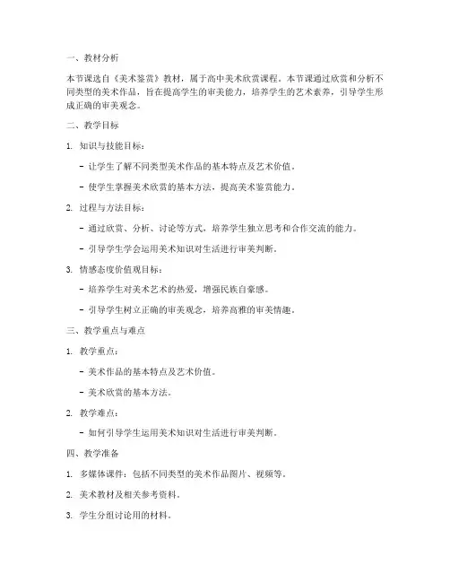 高中美术欣赏课教资教案模板