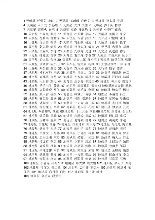 水浒传里108将的排名_名字_绰号