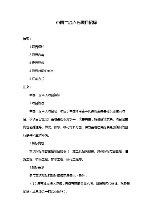 中国二冶卢氏项目招标