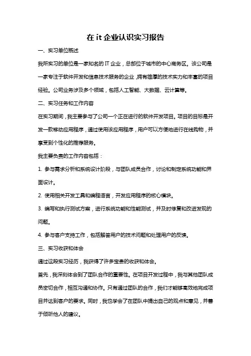在it企业认识实习报告