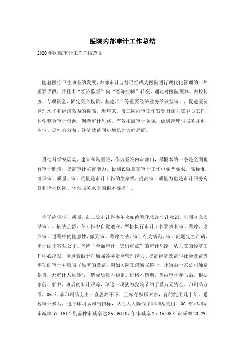 医院内部审计工作总结
