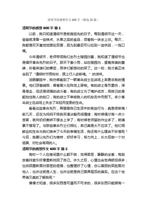 清明节的感想作文600字（精选20篇）