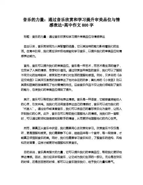 音乐的力量：通过音乐欣赏和学习提升审美品位与情感表达-高中作文800字