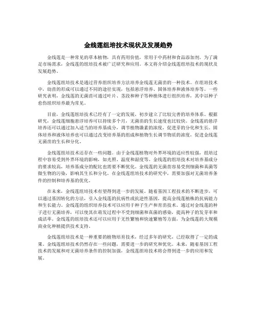 金线莲组培技术现状及发展趋势