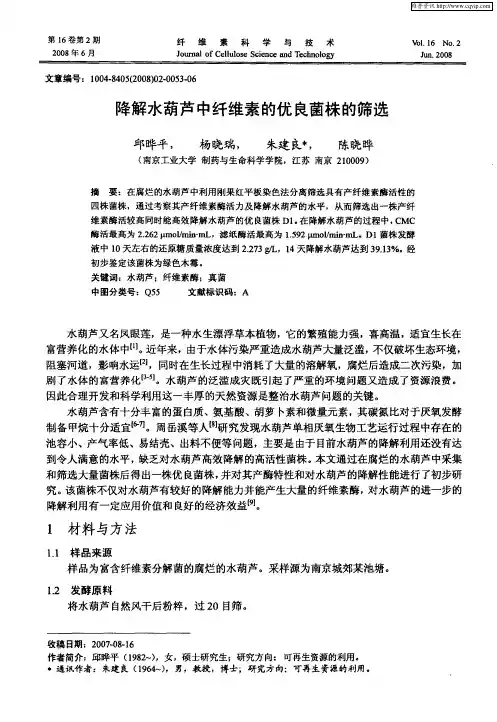降解水葫芦中纤维素的优良菌株的筛选