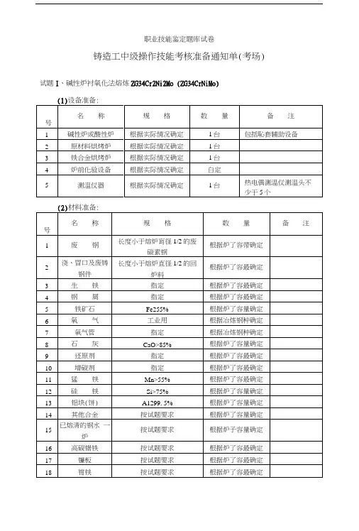 中级铸造工职业技能鉴定题库试卷(精品).doc