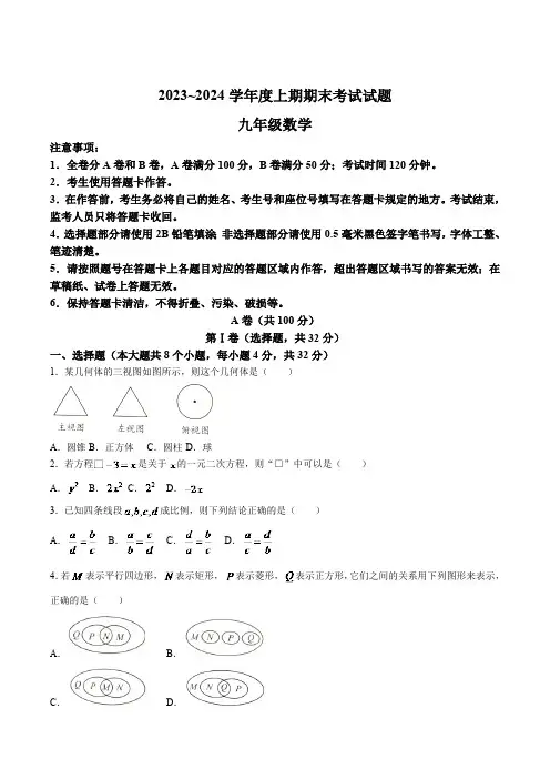 四川省成都市武侯区2024届九年级上学期期末考试数学试卷(含答案)
