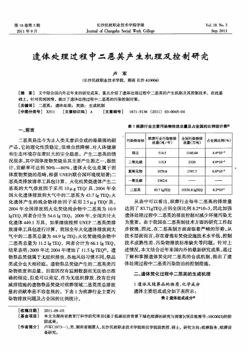 遗体处理过程中二恶英产生机理及控制研究