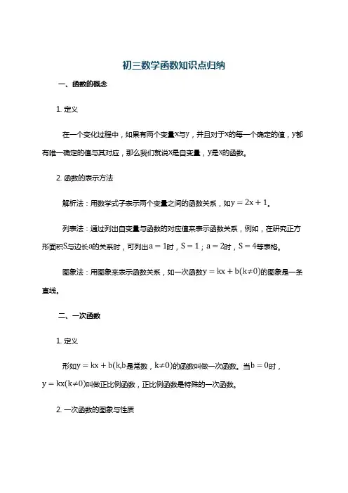 初三数学函数知识点归纳