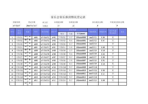 家长会家长报到情况登记表
