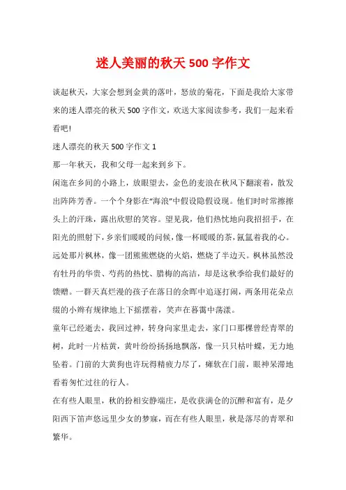 迷人美丽的秋天500字作文