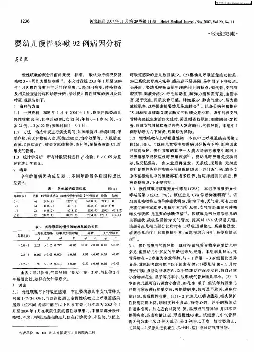 婴幼儿慢性咳嗽92例病因分析