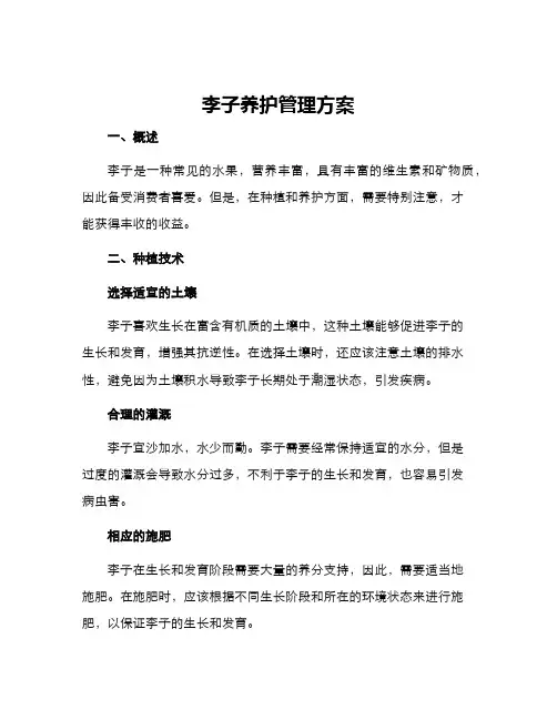李子养护管理方案
