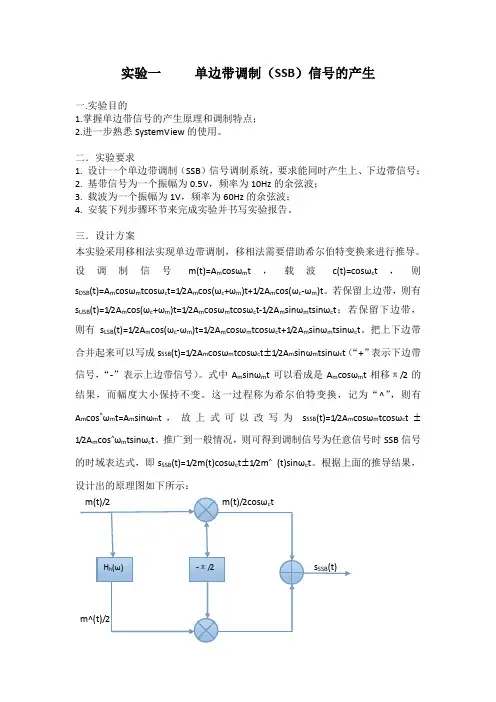 实验一 单边带调制(SSB)信号的产生